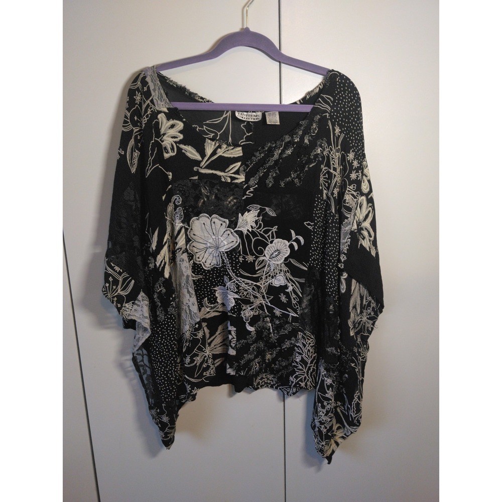 Women's Elegant Artsy Patchwork Top One Size Fits M To XL Mixed Media Lace Sheer